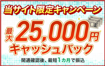 25,000円キャッシュバック